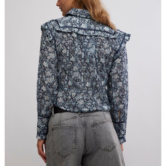FREE PEOPLE Printed Daybreak Blouse / Chambray Combo - Picture 3 of 6